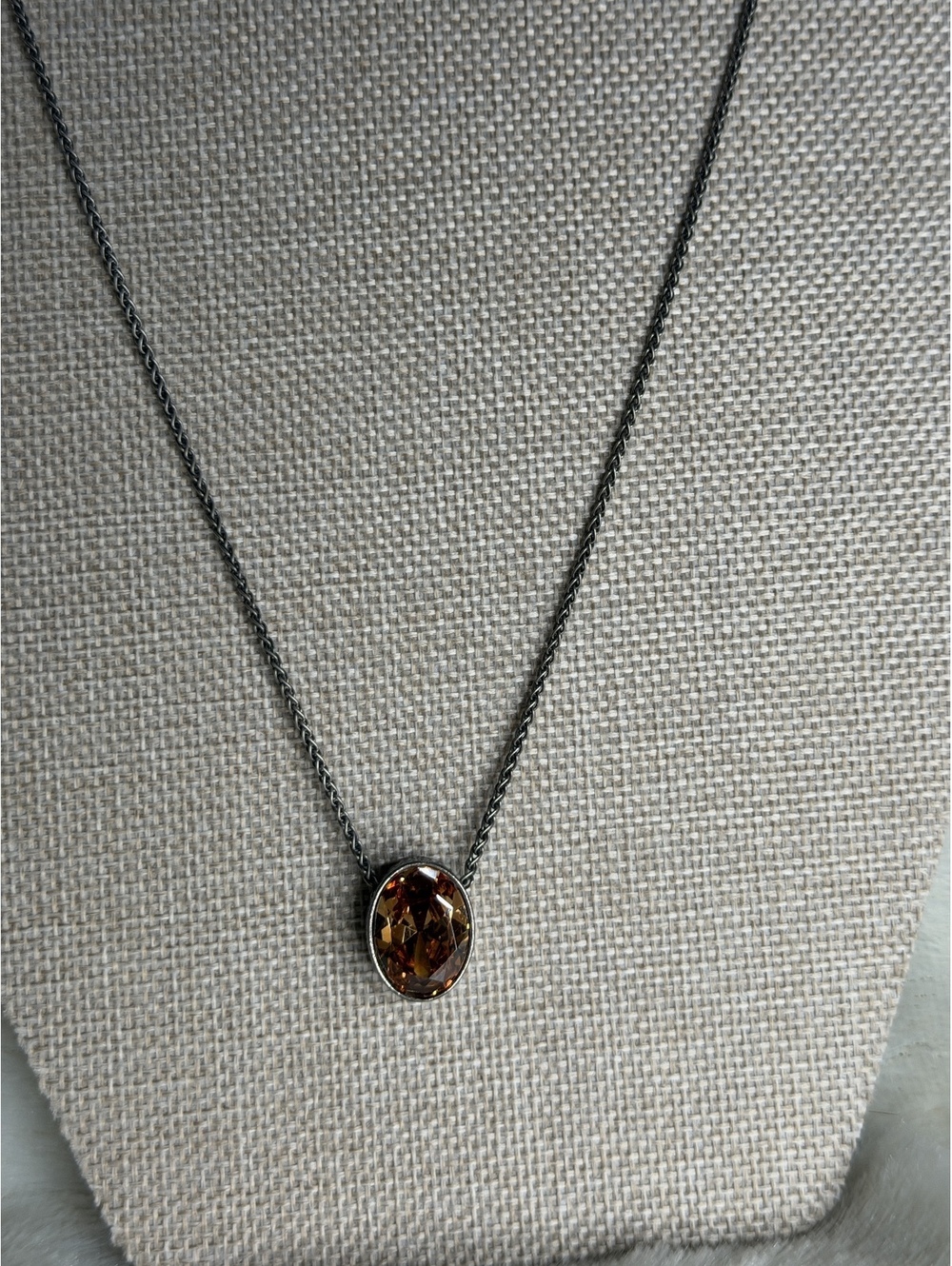Retired Silpada N1344 Sterling Silver Oval Champagne CZ Wheat Chain Necklace